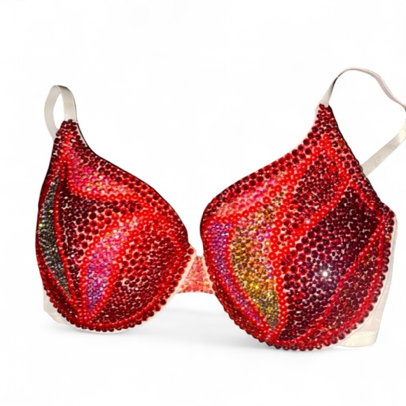 Crystal Rhinestone Red Swirls Glam Bling Bra Top All Sizes New - Picture 3 of 10